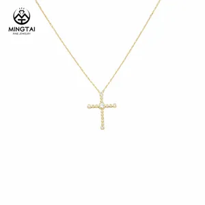 Bezel setting gold plated 925 silver cross pendant necklace