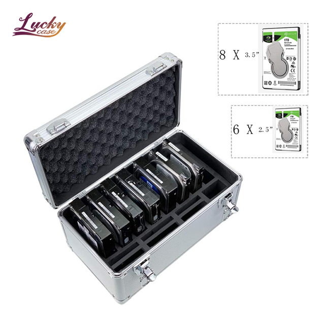 2.5"/3.5" IDE SATA HDD SDD Aluminum Suitcase Tool Storage Case for Hard Disk Drive Large Capacity 14 Bay HDD Case