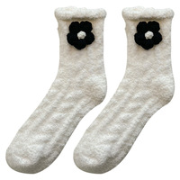 Chaussettes de nuit chaudes rembourrées en polaire corail noir et blanc, tricotées, au-dessus du genou, pour femme, automne-hiver