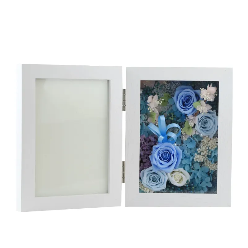 Customized wooden 3D Shadow Box Frame Fresh Flower Display Photo Frame Give your Lover 3D Flower Shadow Box Souvenir Gifts