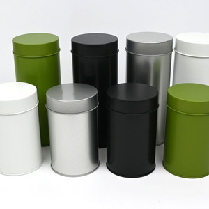 Boîte à thé ronde en métal à double couvercle avec couvercle intérieur à fermeture pression, boîte en étain noir mat de qualité alimentaire pour le stockage du thé et des produits secs - Product Image 1