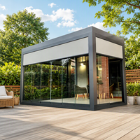 Pergola Bioclimatique Motorisée à Lames Orientables en Alliage d'Aluminium - Imperméable, Résistante au Vent, Thermolaquée, Facile à Assembler, Style Naturel Chinois