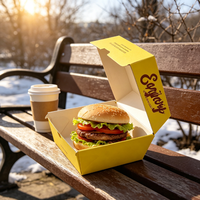 Boîtes d'emballage en papier pour hot-dogs, sushis, frites, ailes de poulet et burgers, série de boîtes jetables à emporter, gaufrage