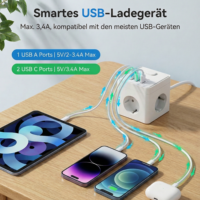 Multiprise E-SUN Power Cube 3 prises 2 ports USB 2 ports USB-C 16A CE ROHS EMC Personnalisable Usage Commercial Prise EU