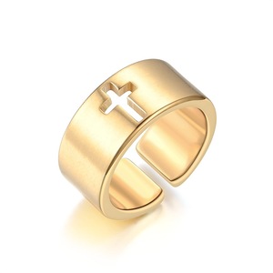 Venta caliente moda Cruz hueca anillo de acero inoxidable hombres mujeres Punk joyería 10mm anillos abiertos - Product Image 2