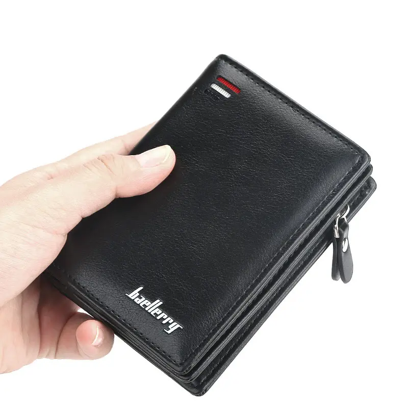 กระเป๋าสตางค์บุรุษ,กระเป๋าเงินแฟชั่นวินเทจหรูหราหนัง PU ความปลอดภัยสั้นขนาดเล็กมัลติฟังก์ชั่ป้องกัน Rfid มีซิปใส่บัตร
