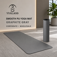 Tapis de yoga en PU lisse de marque privée Yugaland, logo personnalisé, antidérapant, tapis naturel pour studio, vente en gros