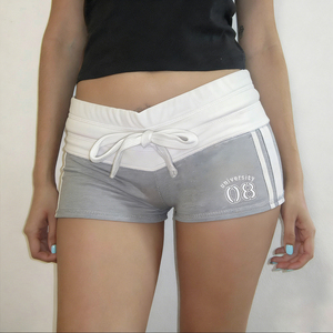 Street Style Color Block Letter Print <b>Shorts</b> for Women, Casual Sport Drawstring <b>Waist</b> Wide Band <b>Shorts</b>, Fashion Lounge Wear - Product Image 6