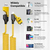 Câble compact 4 en 1 avec fonction de rétraction automatique, charge rapide 60W, chargeur multi-appareils, câble peu encombrant