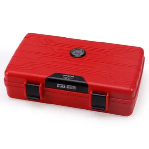 JF-080 21.5*16.5 * 6CM 540g 吉峰塑料哑光红色旅行雪茄盒双层加湿器和盒子里的湿度计
