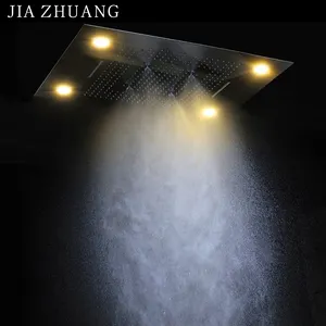 De lujo de baño ducha de lluvia cabeza techo cascada SPA niebla LED panel de ducha 6 vías termostático ducha desviador grifos