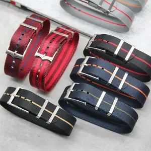 Bahan nilon Premium Multi warna kain Twill nilon tunggal tali pergelangan tangan 18mm 20mm 22mm tali jam berongga miring