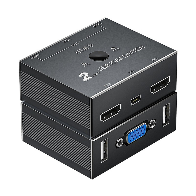 2 Port USB KVM Switch Box VGA Video Sharing Adapter Hot Plug Support 1920x1080p Resolution Manual Switcher USB Cables