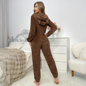 Pijama Enterizo con Capucha de <span class=keywords><strong>Oso</strong></span> Pardo para <span class=keywords><strong>Mujer</strong></span>, Suave y Cálido, de Franela, Manga Larga, para Otoño e Invierno - Product Image 4