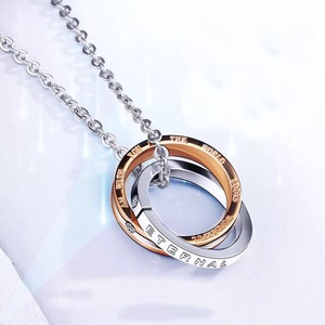 세련된 힙합 O체인 티타늄 스틸 남녀공용 목걸이, 더블 링 펜던트 목걸이 착용 액세서리 - Product Image 4