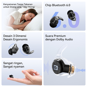 หูฟังบลูทูธ NE76 Sleep Earbuds BT 6.0, ตัดเสียงรบกวน ENC, หูฟังสำหรับเล่นกีฬาและสนทนาแบบ HD - แปลภาษาด้วย AI 134 ภาษา แบตเตอรี่ดิจิตอลพร้อมหน้าจอแสดงผล - Product Image 3