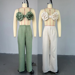 Tks 2026 Set da <span class=keywords><strong>Donna</strong></span> Chic con Design Floreale 3D, Top Senza Maniche e Pantalone Corto Dritto, Completo Boutique Streetwear in Due Pezzi - Product Image 3