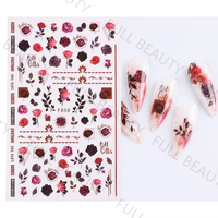 Autocollants pour ongles motif rose printanière rouge, rose, bleu, motifs floraux, feuilles, lignes, décalcomanies 3D auto-adhésives pour décoration d'ongles