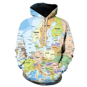 Heng moda hombres mujeres mapa del mundo 3D impresión <span class=keywords><strong>Pull</strong></span> Over sudaderas con capucha camisa de béisbol - Product Image 4