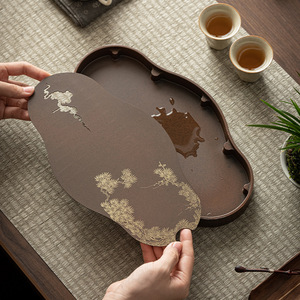 Oogishido Brass Mini <b>Tea</b> <b>Tray</b> Irregular Shape Heat Resistant For Kung Fu <b>Tea</b> Set Home Use With Decorative Design - Product Image 3