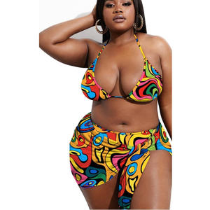 Ensemble de bikini sexy 3 pièces, <span class=keywords><strong>maillot</strong></span> de bain à bonnets larges, <span class=keywords><strong>maillot</strong></span> de bain halter, couverture de plage, <span class=keywords><strong>maillot</strong></span> de bain grande taille pour femmes - Product Image 2