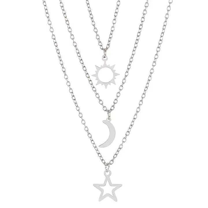 14K Two Tone Yellow Gold White Sun Moon Star Oval Pendant Charm Necklace  Celestial: 16464442720307