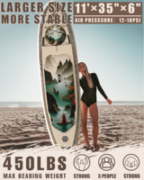 Planche de SUP gonflable portable 11' unisexe en Drop Stitch, avec accessoires de paddle surf individuel/à 3 ailerons