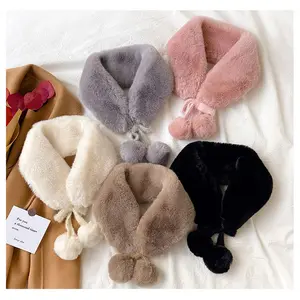 Imitated fur cute thick warm neck collar scarf acrylic knitted fleece scarf for women wholesale