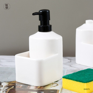 Distributeur de savon en céramique personnalisable, blanc, rechargeable, pour lavabo de salle de bain, sans électricité - Product Image 1