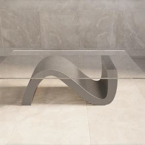 Mesa de Centro ML-CT06 de Diseño Moderno en Forma de S con Tapa de Vidrio y Madera Ecológica para Sala de Estar, Hotel u Hogar - Product Image 6