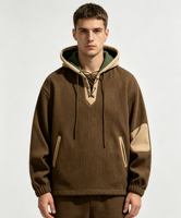 Veste anorak à capuche courte et ample personnalisée, avec blocs de couleur, patchwork, lacets et poches latérales zippées, pour hommes et garçons