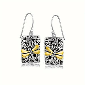 Pendientes Colgantes de Plata Tibetana para Mujer, Diseño Vintage de Insecto, Chapados en Oro de 18K, Aleación Bicolor, Joyería de Moda, Regalo - Product Image 1