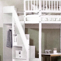 Lits superposés pour enfants en bois massif blanc moderne avec bureau en dessous pour adultes, design de rangement gain de place