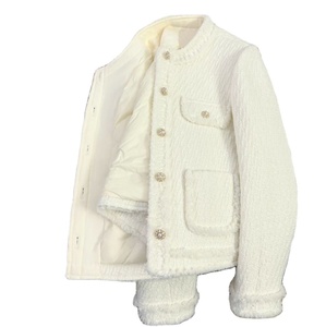 High Quality Ladies <strong>Tweed</strong> <strong>Jackets</strong> Casual <strong>White</strong> Duck Down Lined Outfit Luxury Elegant Winter Woolen Short Blazer Coats for Women - Product Image 2