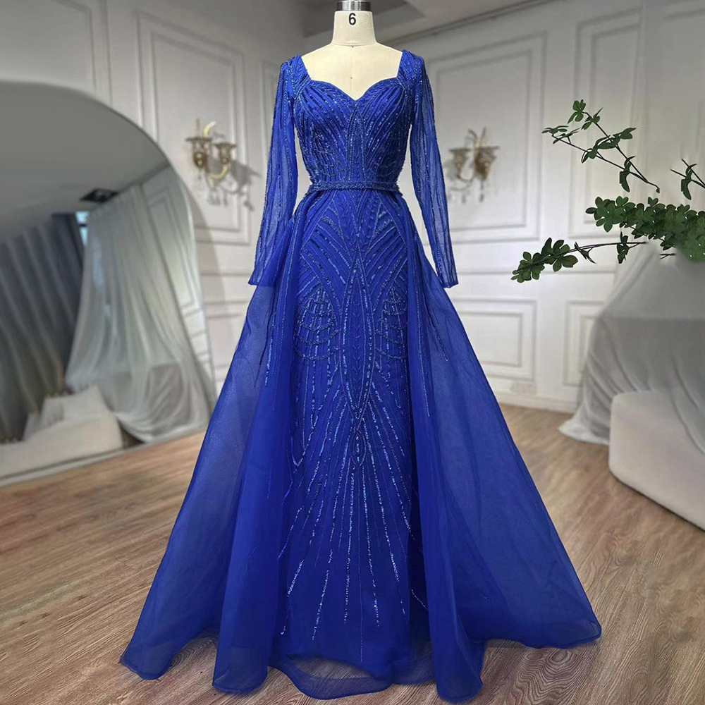 blue dress look Sheer Long Sleeve O-neck TurtleNeck Muslim Wedding Dresses Ivory / Custom Size main image 1