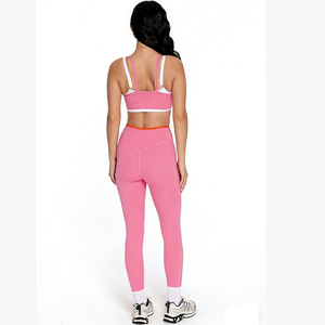 Conjunto Deportivo de Yoga Personalizado OEM de 2 Piezas para Mujer, Top Cruzado de Doble Capa con Contraste y Leggings Deportivos con Relleno Extraíble - Product Image 4