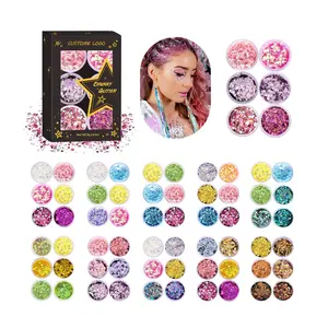 Kustom Pesta Rave Kosmetik Rambut Wajah Glitter Hologram Tubuh Glitter Pink Chunky Glitter Set untuk Dekorasi