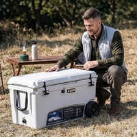 Glacière isotherme portable en HDPE rotomoulé 70T avec chariot, pour bière, avec rétention de glace de 5 à 7 jours