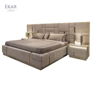 עיצוב חדש יוקרתי מעצב מיטת קינג סייז - ראש מיטה מרופד אלגנטי | מיטת יוקרה מודרנית לחדר שינה; מיטת מעצבים