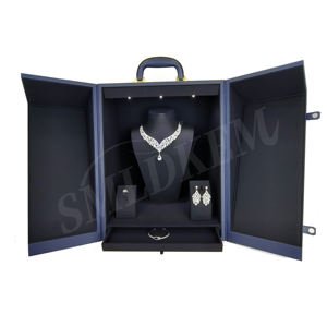 Boîte à bijoux en bois de grande taille à double porte, avec poignée, pour l'affichage de bijoux de luxe, collier, pendentif, support pour bagues - Product Image 4