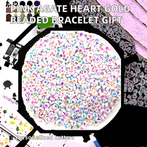 Perles en agate rose en plastique semi-précieuses en forme de cœur, éléments de lettres de style cloche, bracelet à la mode en or, cadeaux pour la fabrication de bracelets - Product Image 2