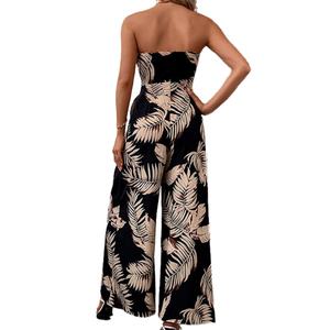 Mono casual midi de mujer con cintura natural, estilo étnico, sin mangas, de pierna ancha, con estampado de alta calidad, OEM personalizado al por mayor - Product Image 3