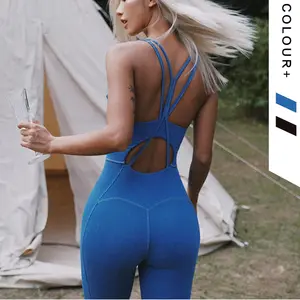 2022 tek parça Bodycon tulumlar Backless egzersiz spor spor giyim artı boyutu Yoga tulum kadın tulum