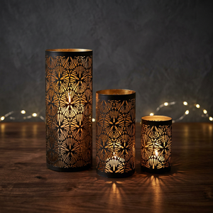 Ensemble de 3 bougeoirs cylindriques en fer Sonnet Decor, faits à la main, impression numérique, motif découpé à 1 couleur, résistants à la chaleur, pour la maison - Product Image 2