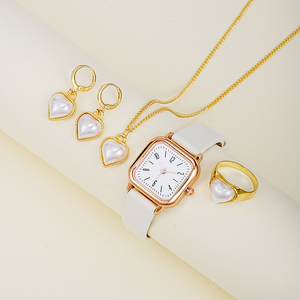 Venta caliente moda reloj de cuarzo conjunto de joyería cadena de oro corazón perla encanto collar pendientes y pulsera conjunto para mujer regalo - Product Image 4