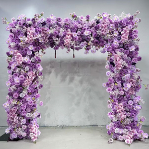 X885 giungla matrimonio verde giardino foresta arco floreale in seta artificiale verde piante rosa viola fiore arco per evento di nozze - Product Image 3