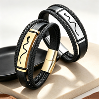 Bracelet en cuir véritable pour homme, cordon tressé avec fermoir magnétique en acier inoxydable gravé, bijoux pour homme