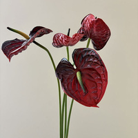 Fleur artificielle en PU effet naturel, grande tête en forme de cœur, Anthurium à tige unique, pour mariage, décoration florale de maison et arrangements en vase