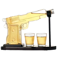 Bouteille de vin transparente en gros, forme de pistolet, bouteille de vin en verre pour liqueur avec bouchon en métal à vis