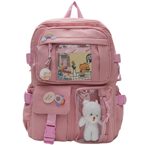 Korean Style Cute Girls <b>Backpack</b> 18 In Large Capacity <b>Lightweight</b> School Education Solid Color With Interior Zipper Pocket - Product Image 4